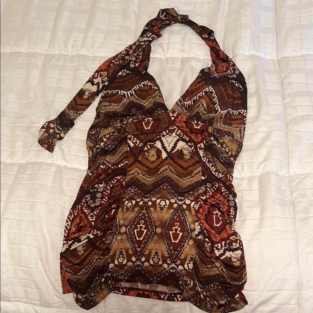 Brown and Orange Halter Wrap Tank Top